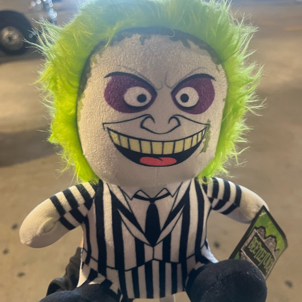 Striped Plush Toy with Green Hair